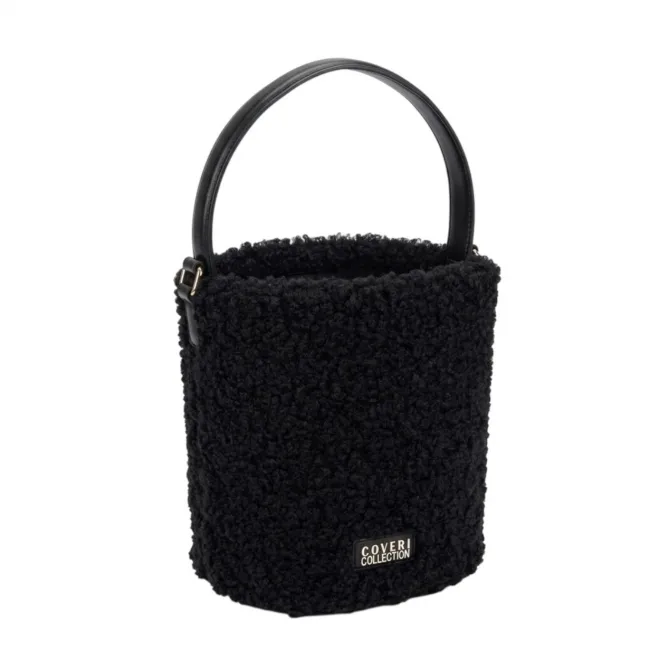 Дамска пухкава чанта тип кофа в черен цвят-4702