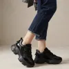 Дамски черни сникърси от естествена кожа, набук и лак с акцент косъм-6106