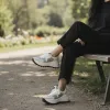 Дамски сникърси от естествена кожа в бял цвят сакценти от велур и сребрист брокат-6192