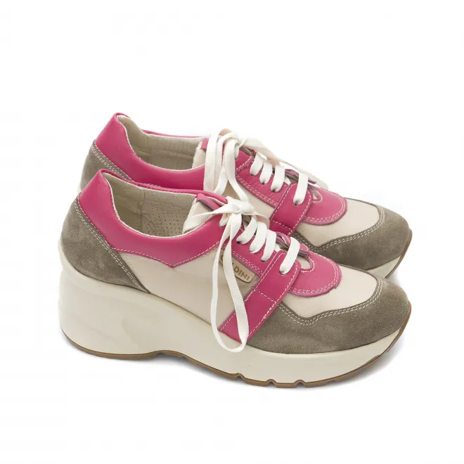 Дамски маратонки от естествена кожа и велур в бежово, циклама и цвят кашмир-3683