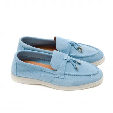 Дамски мокасини от естествен велур в светлосин цвят-4150