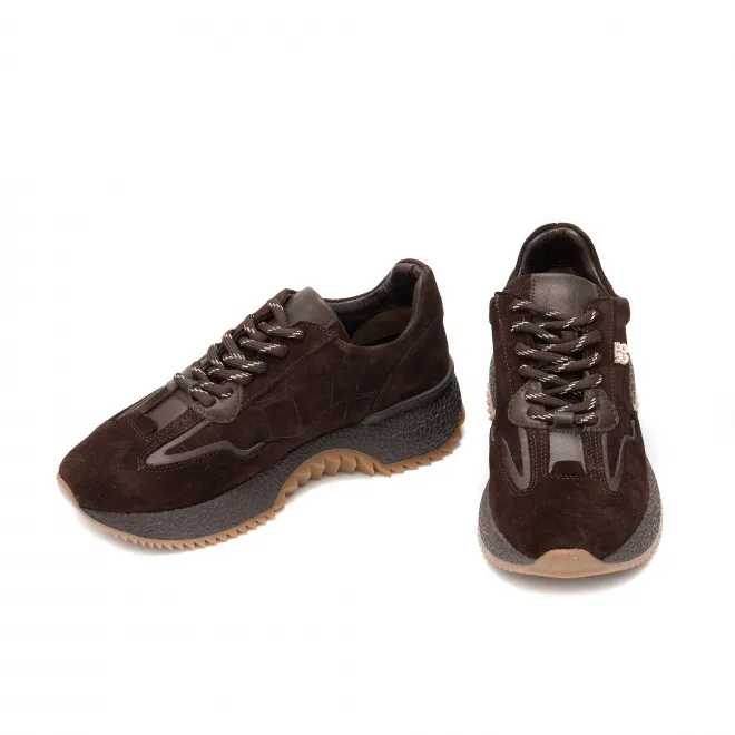 Дамски маратонки от естествен велур и кожа в кафяв цвят-4674
