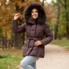 Луксозно дамско пухено яке с естествен пух и качулка с естествен косъм в цвят какао-2056