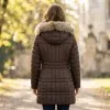Спортно-елегантно дамско зимно яке в шоколадово кафяв цвят с естествен пух-2096