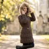 Спортно-елегантно дамско зимно яке в шоколадово кафяв цвят с естествен пух-2096