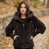 Красиво и елегантно дамско яке от пух в цвят патладжан със свободна кройка-2107