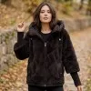 Красиво и елегантно дамско яке от пух в цвят патладжан със свободна кройка-2107