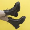 Красиви и удобни дамски боти от висококачествена естествена кожа в класически черен цвят с акцент връзки и цип-2305