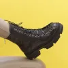 Красиви и удобни дамски боти от висококачествена естествена кожа в класически черен цвят с акцент връзки и цип-2305