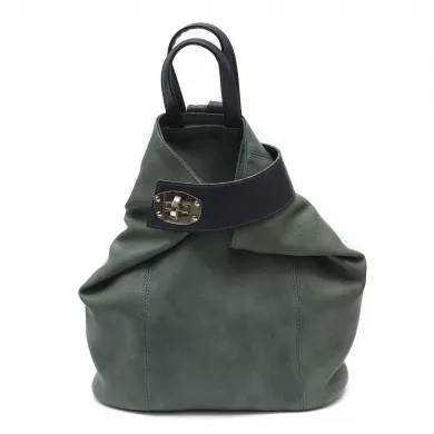 Дамска раница от еко кожа в зелен цвят с ефектно закопчаване-26-1116