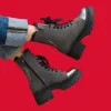 Дамски боти от естествен набук в сив цвят с акценти от сребриста кожа и нежна дантела-4261