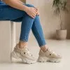 Дамски сникърси от естествена кожа в бежов цвят с акценти от велур-4625