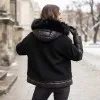 Черно зимно яке от две части яке с качулка и елек в черно в свободна кройка-2050