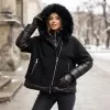 Черно зимно яке от две части яке с качулка и елек в черно в свободна кройка-2050