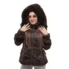 Дамско елегантно вталено зимно яке в тъмнокафяв цвят с качулка и еко пух-2042