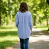 Модерна дамска риза на райе в светло синьо и бяло с декоративна бродерия-4717