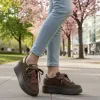 Дамски кецове от естествен велур в кафяв цвят с акценти от лак-6159
