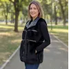 Луксозен дамски елек от еко пух в черен цвят с кожени детайли-4495